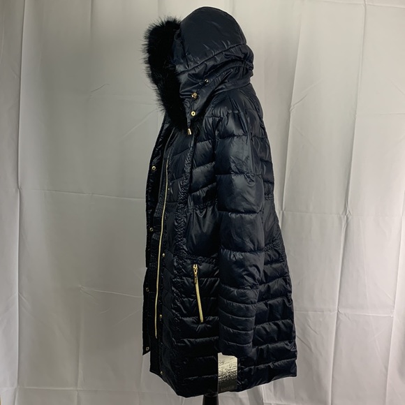 Kensie Quilted Faux Fur Hoodie Puffer Jacket Size Medium NWT Navy - Picture 3 of 12